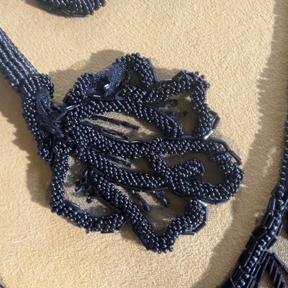 On-Trend Wide Hip Sash Belt OS Glam Black Intricate Beaded Sequin Rare